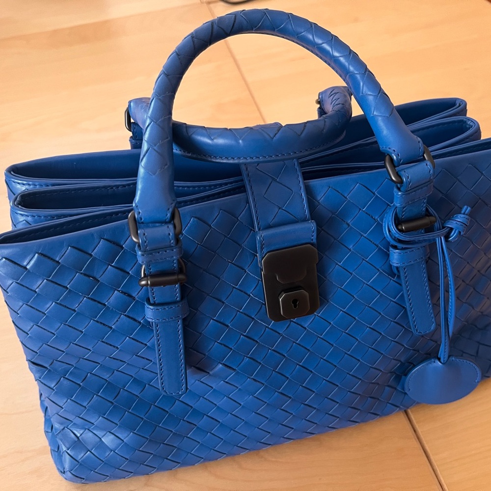 Bottega Veneta Vibrant Blue Roma leather Woven Satchel